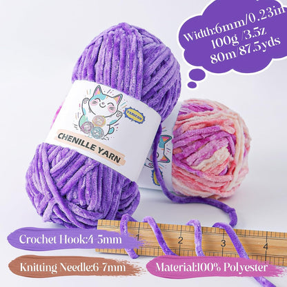 3 Pack Velvet Chenille Yarn for Crocheting and Knitting Beginners,Yellow Velvet Plush Fuzzy Fluffy Chenille Yarn for Crochet Blankets/DIY Crafts(Yellow)