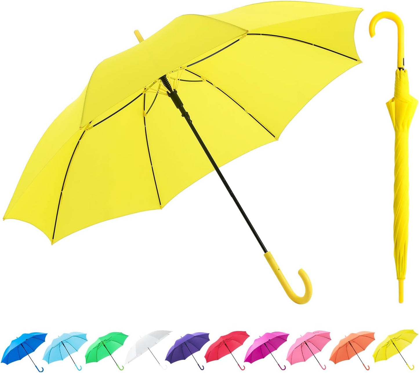 UV Stick Umbrella Auto Open UPF 50+ with J Hook Handle 51IN | Automatic Open Wind-Resistant Umbrella for Adults Fits 2 People, J Hook Handle, Fast-Drying