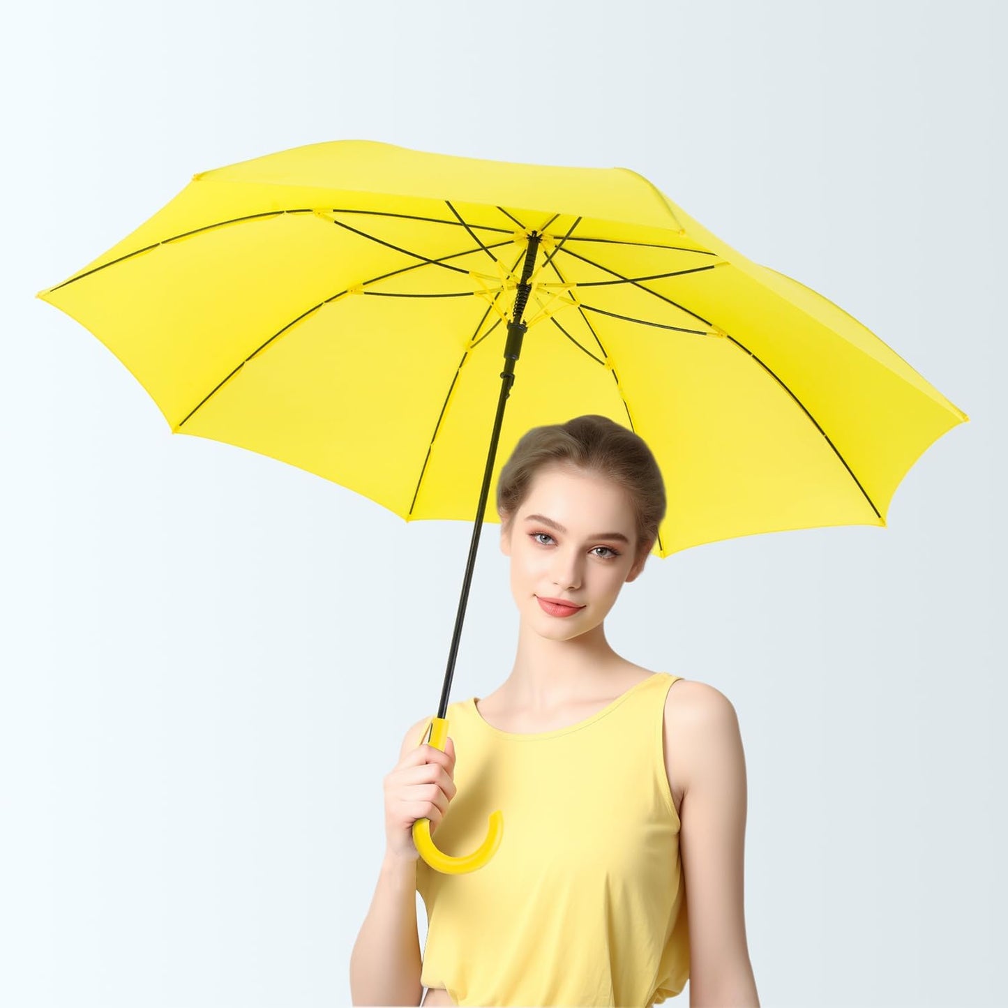 UV Stick Umbrella Auto Open UPF 50+ with J Hook Handle 51IN | Automatic Open Wind-Resistant Umbrella for Adults Fits 2 People, J Hook Handle, Fast-Drying