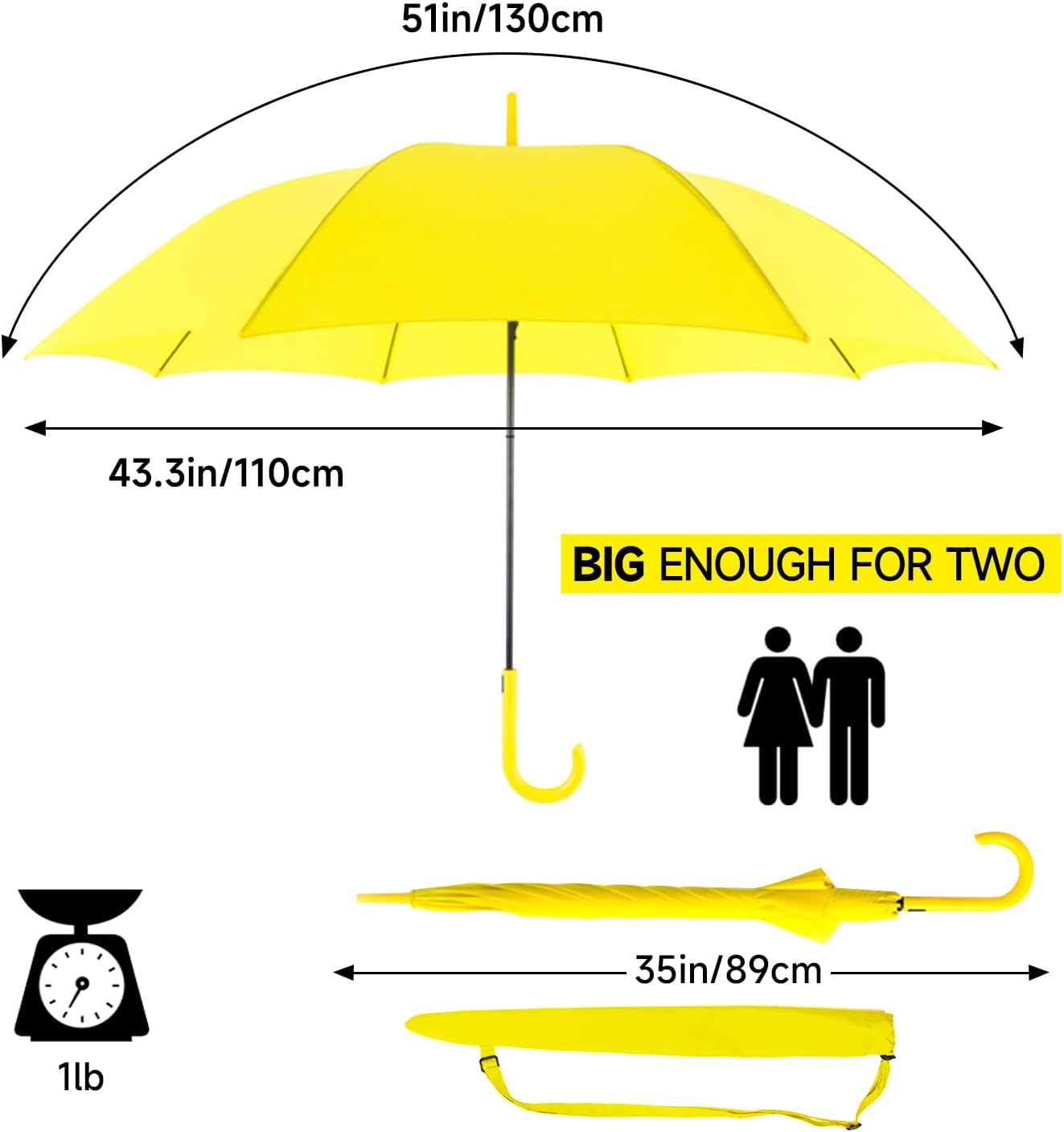 UV Stick Umbrella Auto Open UPF 50+ with J Hook Handle 51IN | Automatic Open Wind-Resistant Umbrella for Adults Fits 2 People, J Hook Handle, Fast-Drying