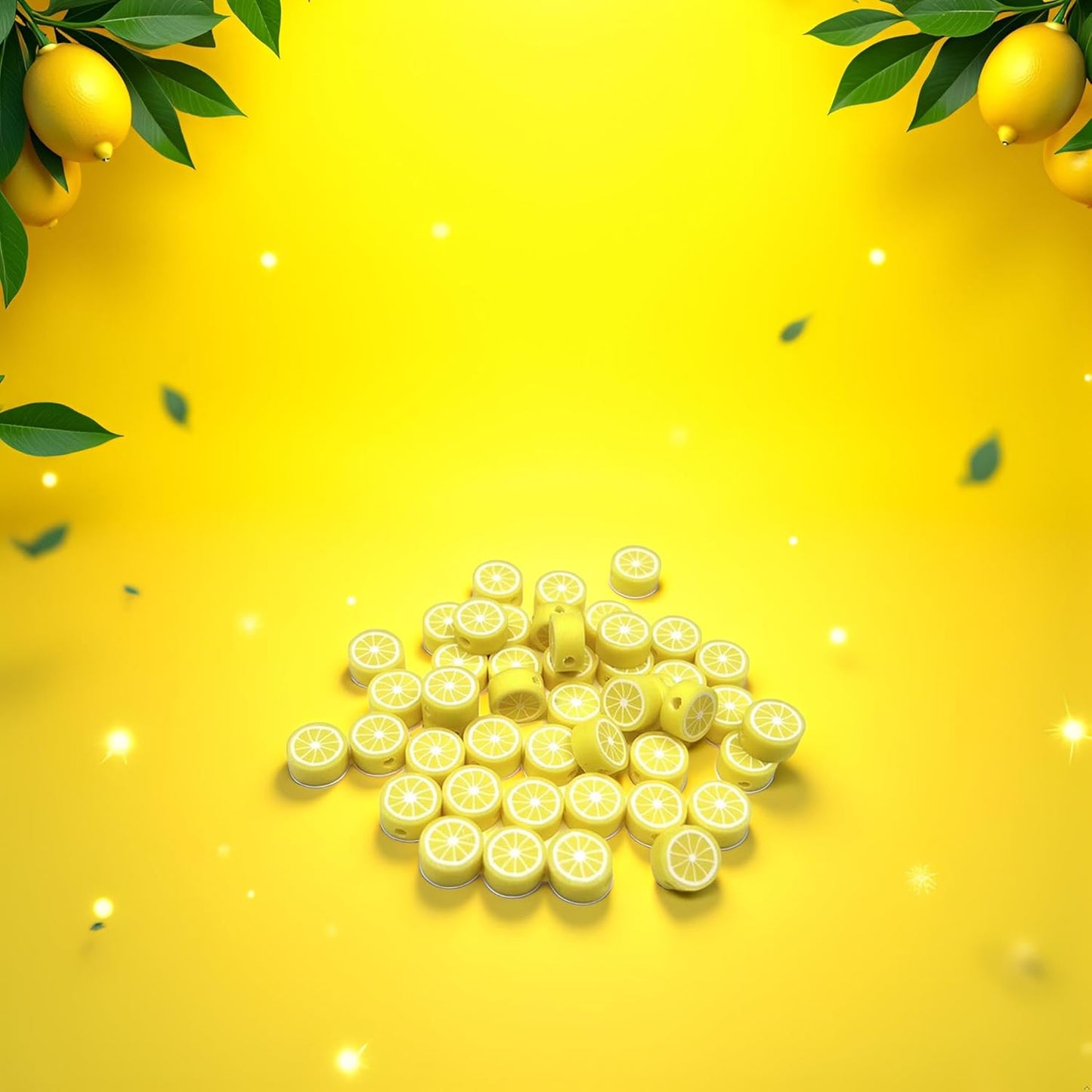 200Pcs Yellow Lemon Polymer Clay Beads Fruit Charm Beads Flat Spacer Bead Jewelry Making Supplies for Necklace Earring Bracelet Making Lemon (10mm)