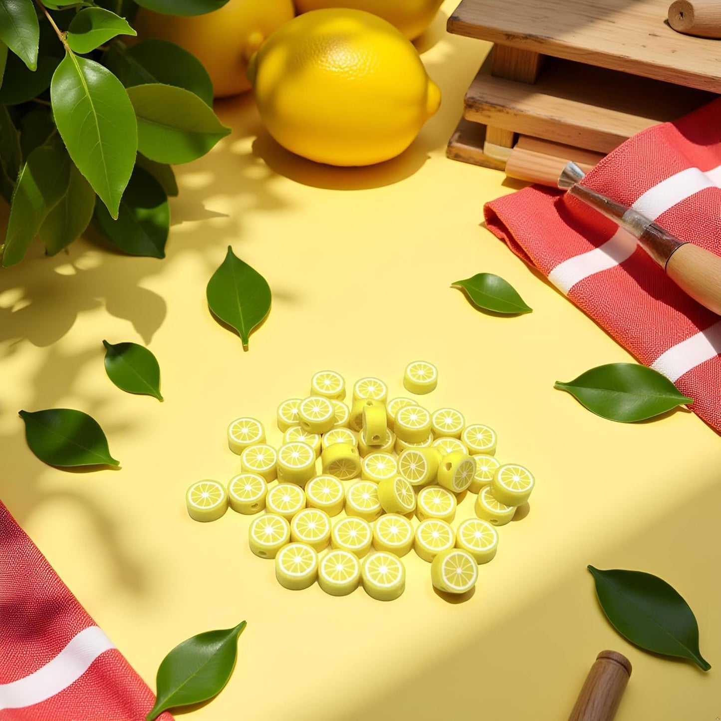 200Pcs Yellow Lemon Polymer Clay Beads Fruit Charm Beads Flat Spacer Bead Jewelry Making Supplies for Necklace Earring Bracelet Making Lemon (10mm)