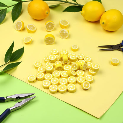 200Pcs Yellow Lemon Polymer Clay Beads Fruit Charm Beads Flat Spacer Bead Jewelry Making Supplies for Necklace Earring Bracelet Making Lemon (10mm)