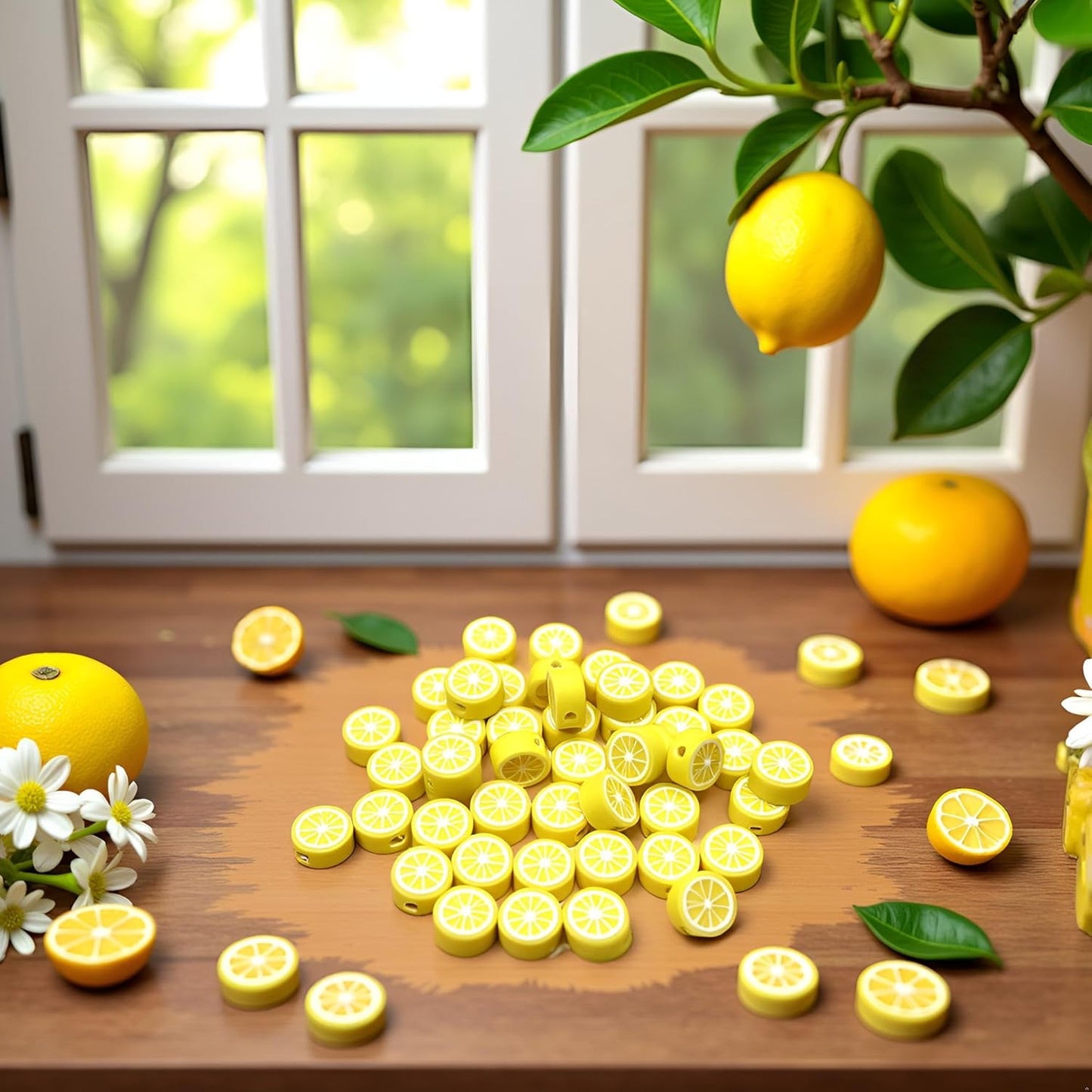 200Pcs Yellow Lemon Polymer Clay Beads Fruit Charm Beads Flat Spacer Bead Jewelry Making Supplies for Necklace Earring Bracelet Making Lemon (10mm)