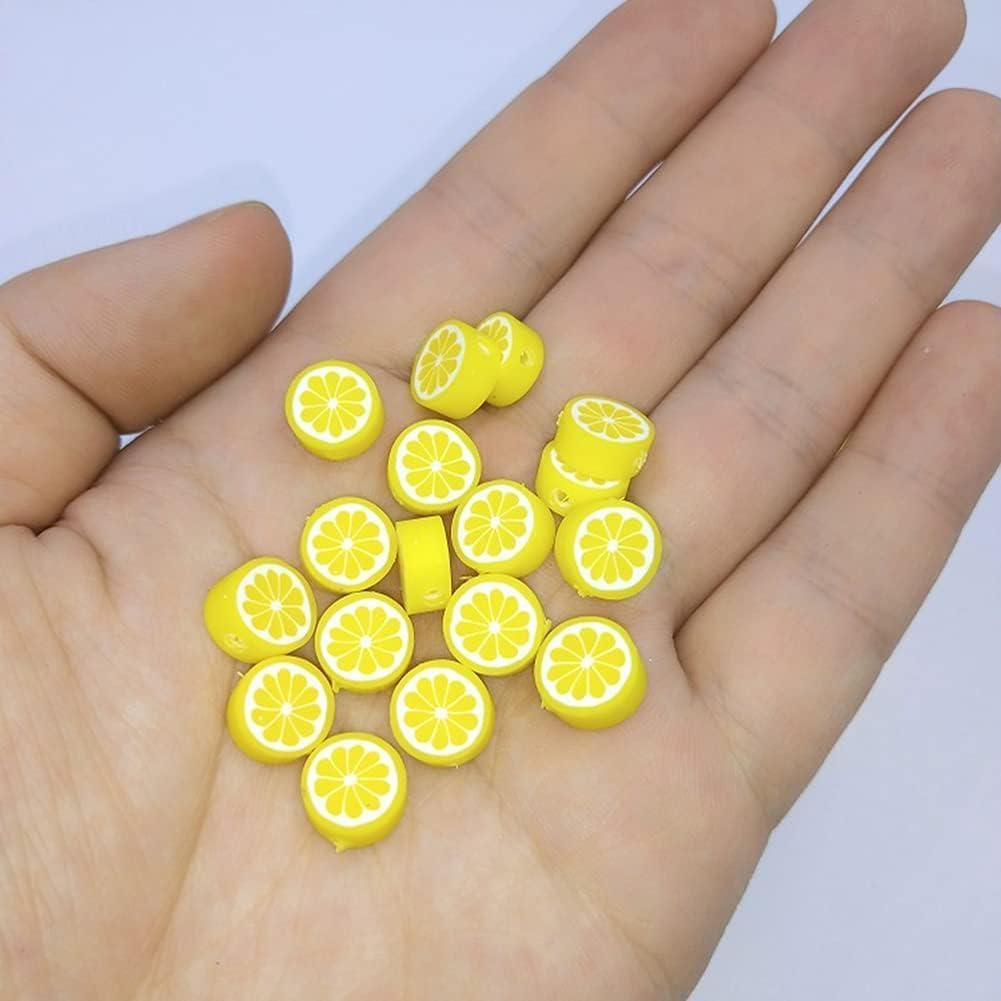 200Pcs Yellow Lemon Polymer Clay Beads Fruit Charm Beads Flat Spacer Bead Jewelry Making Supplies for Necklace Earring Bracelet Making Lemon (10mm)
