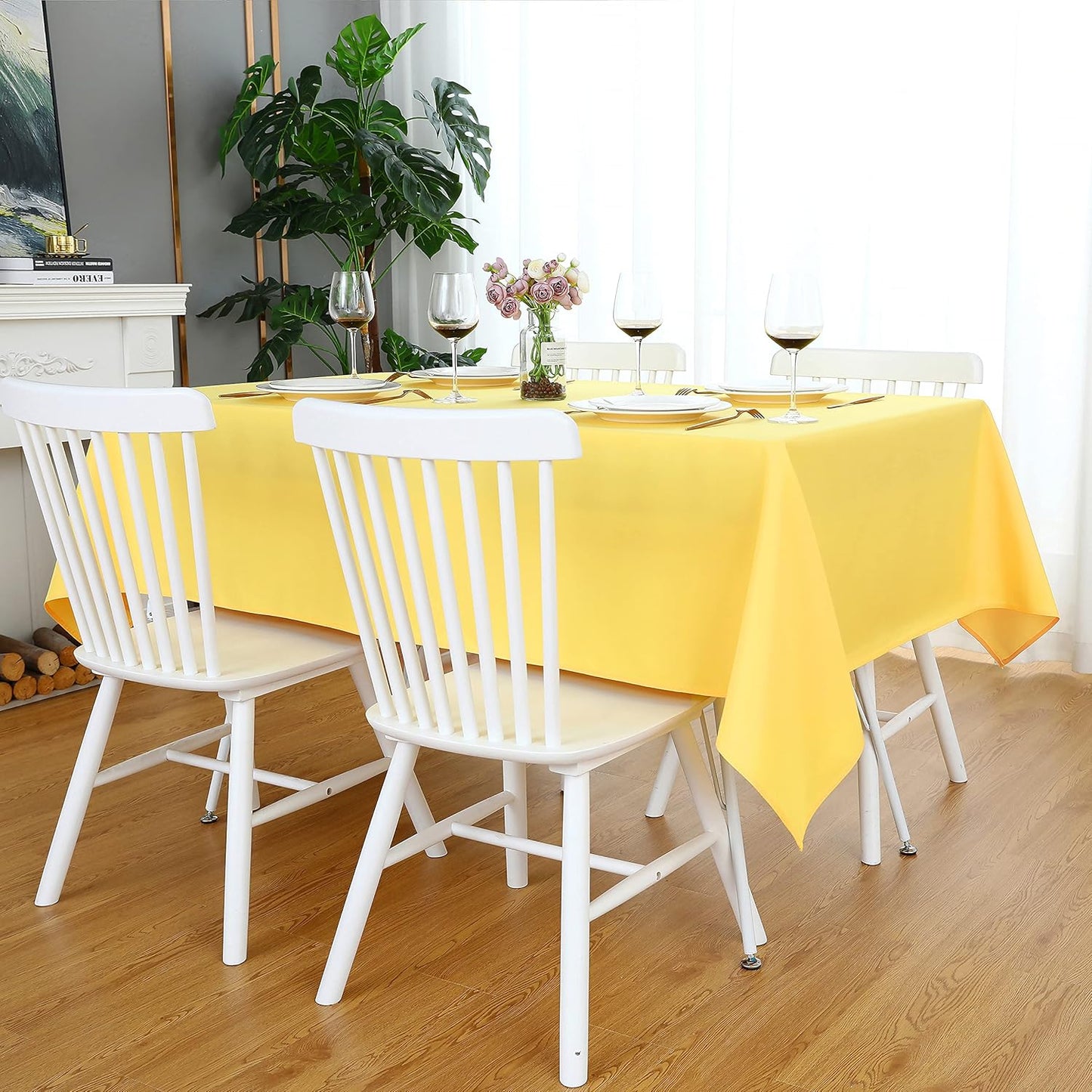 Yellow Rectangle Tablecloth Wrinkle Free Waterproof Polyester Table Cloths Spillproof Heavy Duty Washable Table Cover for Party, Banquet, Indoor and Outdoor - Square/Oblong, 54 x 54 inch