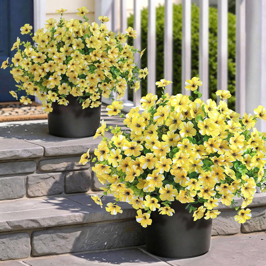 2 Set 21"Artificial Morning Glory & Eucalyptus Topiary Trees (Yellow) | No Assembly Needed, Fake Outdoor Bushes, Faux Silk Flower Potted Plants, for Front Door/Farmhouse/Garden/Outdoor Decor