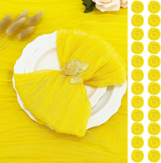 24pack Yellow Cheesecloth Napkins 20"x20" Boho Yellow Cloth Napkins Wrinkled Gauze Dinner Table Napkin for Wedding Party Baby Shower Birthday Decor