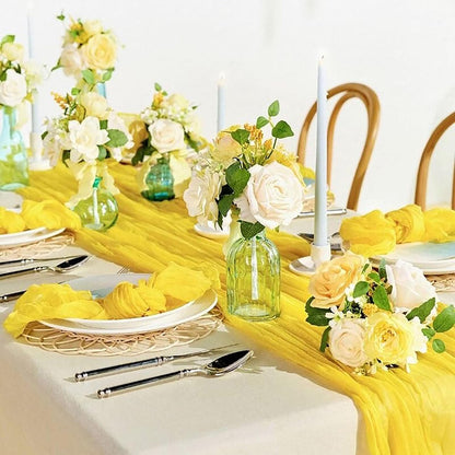24pack Yellow Cheesecloth Napkins 20"x20" Boho Yellow Cloth Napkins Wrinkled Gauze Dinner Table Napkin for Wedding Party Baby Shower Birthday Decor