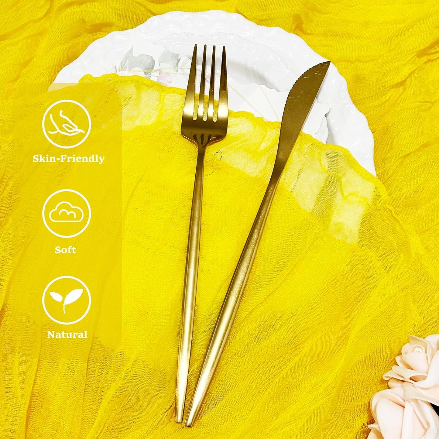 24pack Yellow Cheesecloth Napkins 20"x20" Boho Yellow Cloth Napkins Wrinkled Gauze Dinner Table Napkin for Wedding Party Baby Shower Birthday Decor