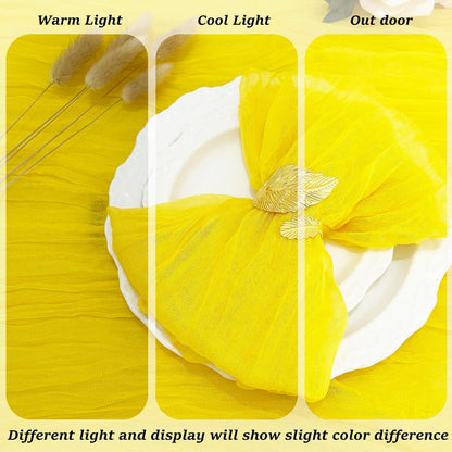 24pack Yellow Cheesecloth Napkins 20"x20" Boho Yellow Cloth Napkins Wrinkled Gauze Dinner Table Napkin for Wedding Party Baby Shower Birthday Decor