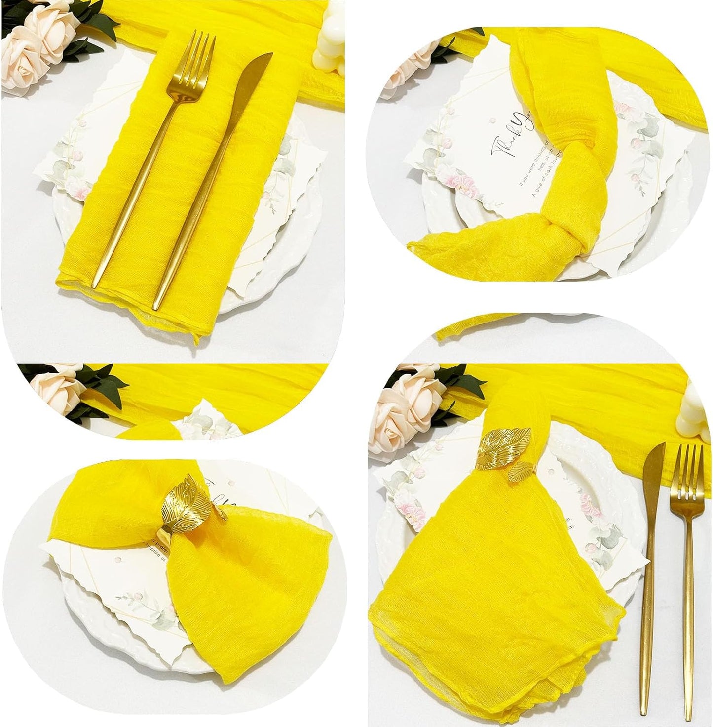 24pack Yellow Cheesecloth Napkins 20"x20" Boho Yellow Cloth Napkins Wrinkled Gauze Dinner Table Napkin for Wedding Party Baby Shower Birthday Decor