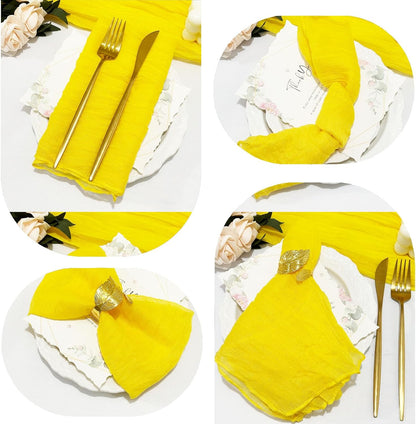 24pack Yellow Cheesecloth Napkins 20"x20" Boho Yellow Cloth Napkins Wrinkled Gauze Dinner Table Napkin for Wedding Party Baby Shower Birthday Decor