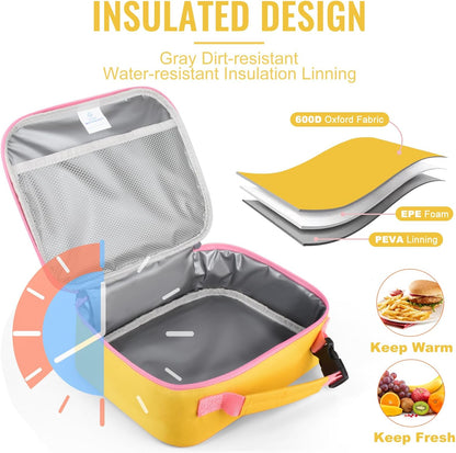 Lunch Box Lunch Bag for Kids Girls,Insulated Lunch Bag Women,Reusable Lunchbox for School,Work,Outdoor (Yellow)