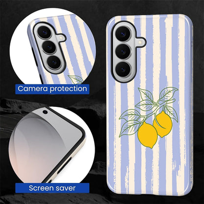 for Samsung Galaxy S26+ Case for Women Girl Men Boy, Shockproof Soft Silicone & Hard PC Shell Protective Case for Samsung Galaxy S26+ - Lemons and Stripes