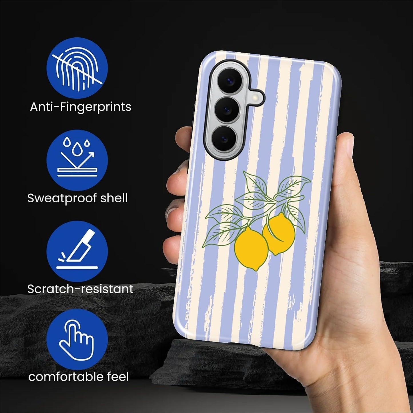 for Samsung Galaxy S26+ Case for Women Girl Men Boy, Shockproof Soft Silicone & Hard PC Shell Protective Case for Samsung Galaxy S26+ - Lemons and Stripes