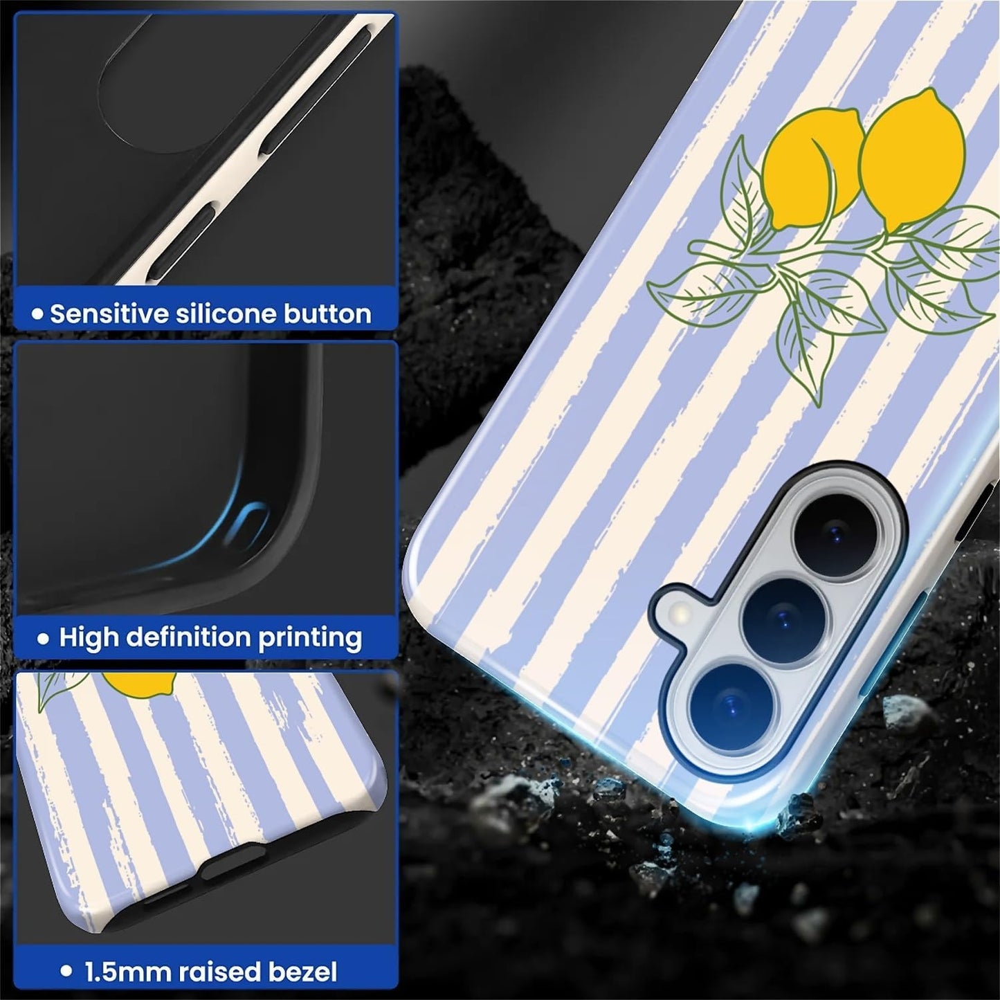 for Samsung Galaxy S26+ Case for Women Girl Men Boy, Shockproof Soft Silicone & Hard PC Shell Protective Case for Samsung Galaxy S26+ - Lemons and Stripes