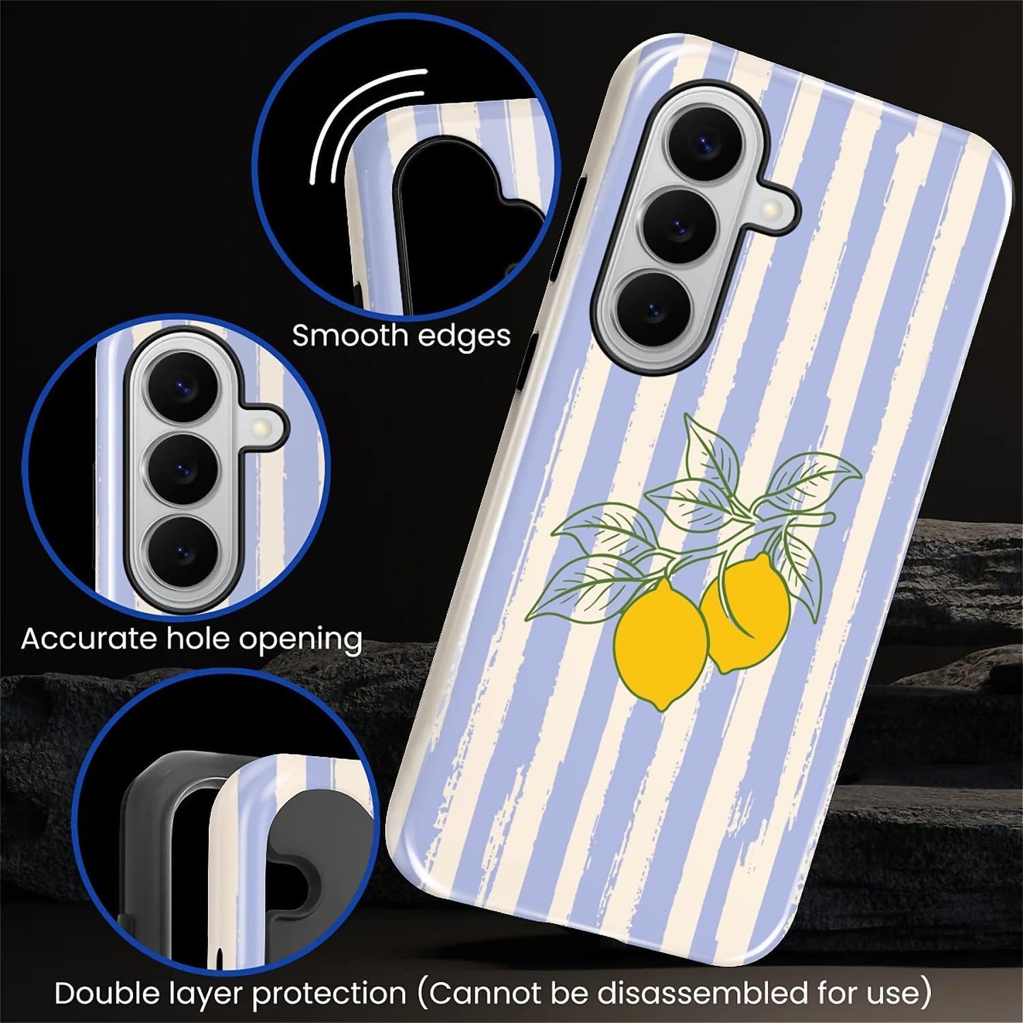for Samsung Galaxy S26+ Case for Women Girl Men Boy, Shockproof Soft Silicone & Hard PC Shell Protective Case for Samsung Galaxy S26+ - Lemons and Stripes