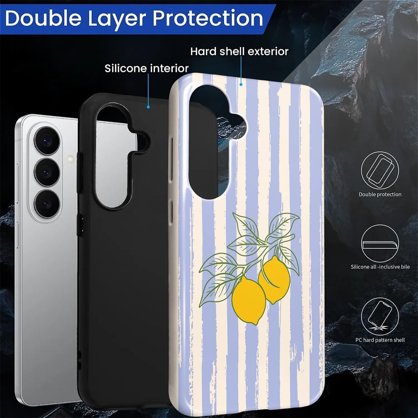 for Samsung Galaxy S26+ Case for Women Girl Men Boy, Shockproof Soft Silicone & Hard PC Shell Protective Case for Samsung Galaxy S26+ - Lemons and Stripes