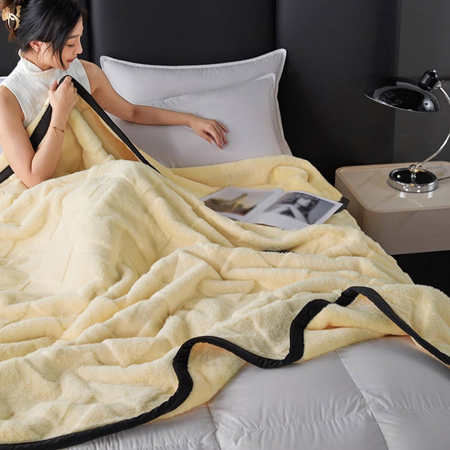 Winter Blankets Queen Size, Throw Blanket for Couch Decorative, Rabbit Plush Faux Fur Throw Blanket for Bed, Fluffy Soft Cozy Thick Warm Christmas Blanket, Twin Blanket(100x150 cm,Yellow)