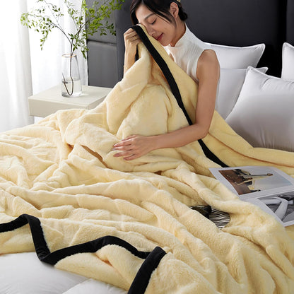 Winter Blankets Queen Size, Throw Blanket for Couch Decorative, Rabbit Plush Faux Fur Throw Blanket for Bed, Fluffy Soft Cozy Thick Warm Christmas Blanket, Twin Blanket(100x150 cm,Yellow)