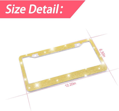 Rhinestone Stainless Steel Car License Plate Frame, Yellow | handcrafted decorative surface, mounting screw set included, fits most cars, SUVs, and trucks, car exterior accessories