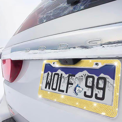 Rhinestone Stainless Steel Car License Plate Frame, Yellow | handcrafted decorative surface, mounting screw set included, fits most cars, SUVs, and trucks, car exterior accessories