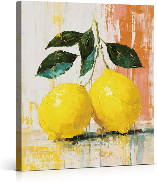 Vintage Lemon Kitchen Wall Art Print Lemon Still Life Painting Artwork Wall Decor for Kitchen Dining Room Living Room 8x10 Canvas Framed