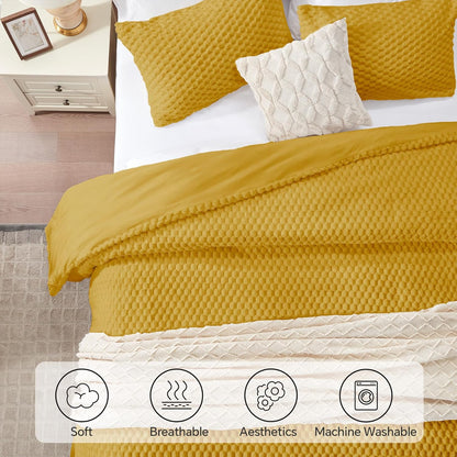 Fluffy King Size Comforter Set - Yellow Fleece Soft Comforter for King Size Bed, Luxury Warm Bedding Set for Winter, Fuzzy Bed Set 3 Pieces (1 Comforter, 2 Pillowcases)