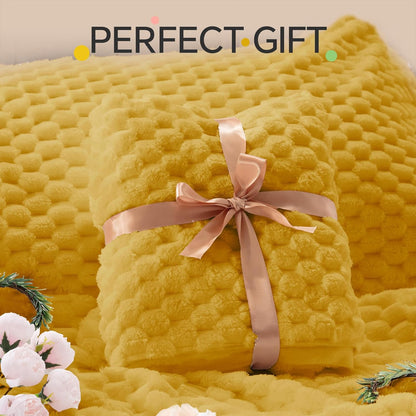 Fluffy King Size Comforter Set - Yellow Fleece Soft Comforter for King Size Bed, Luxury Warm Bedding Set for Winter, Fuzzy Bed Set 3 Pieces (1 Comforter, 2 Pillowcases)