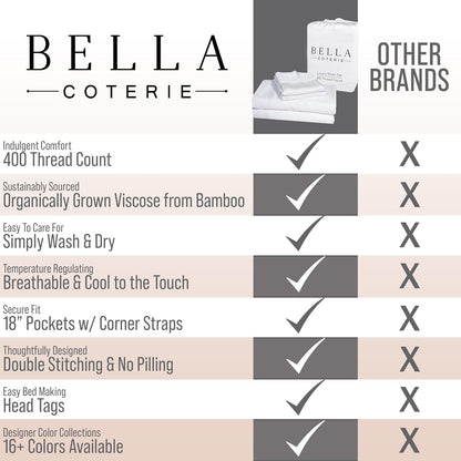 Bella Coterie Luxury Bamboo Viscose Queen Size Sheet Set | 100% Organically Grown | Ultra Soft | Cooling for Hot Sleepers | 18" Deep Pocket [Lemonade]
