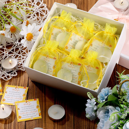 50 Set Bee Theme Baby Shower Party Favors Include Tea Light Candles, Bee Greeting Cards and Yellow Organza Bags Return Gifts for Gender Reveal Party