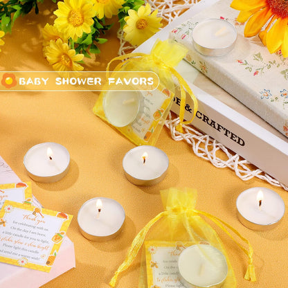50 Set Bee Theme Baby Shower Party Favors Include Tea Light Candles, Bee Greeting Cards and Yellow Organza Bags Return Gifts for Gender Reveal Party