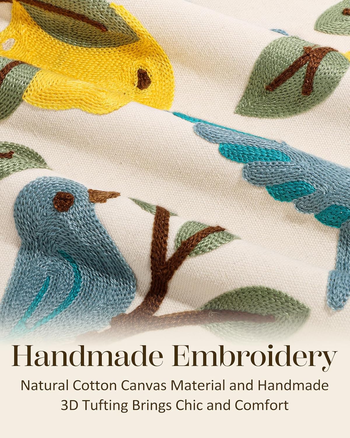 Embroidered Lumbar Pillow Cover 20x12 Inch - Spring Summer Boho Decorative Pillow Cover with Zipper for Living Room Couch Sofa Bed Aesthetic Design Bird Lemon Cushion Pillowcase