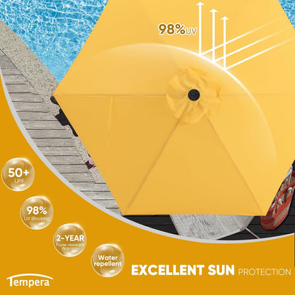Tempera Patio Market Outdoor Table Umbrella with Push Button Tilt and Crank, Large Sun Umbrella with Sturdy Pole & Fade Resistant Canopy, Easy to Set