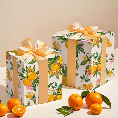 Orange Floral Wrapping Paper Roll - Mini Roll - 17 Inch x 16.5 Feet - Bright Fruit Wrapping Paper Perfect for Wedding, Birthday, Bridal Shower, Tea Party