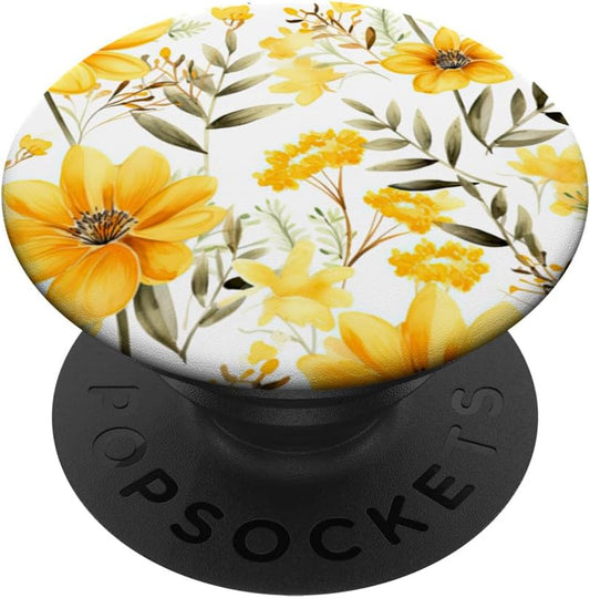 Yellow Watercolor Mixed Flower Bouquet Cute Floral Pattern PopSockets Adhesive PopGrip