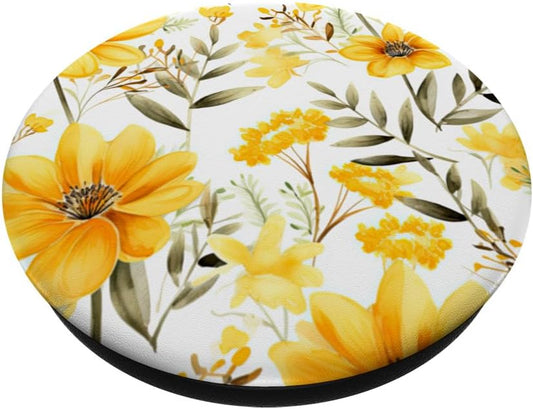 Yellow Watercolor Mixed Flower Bouquet Cute Floral Pattern PopSockets Adhesive PopGrip