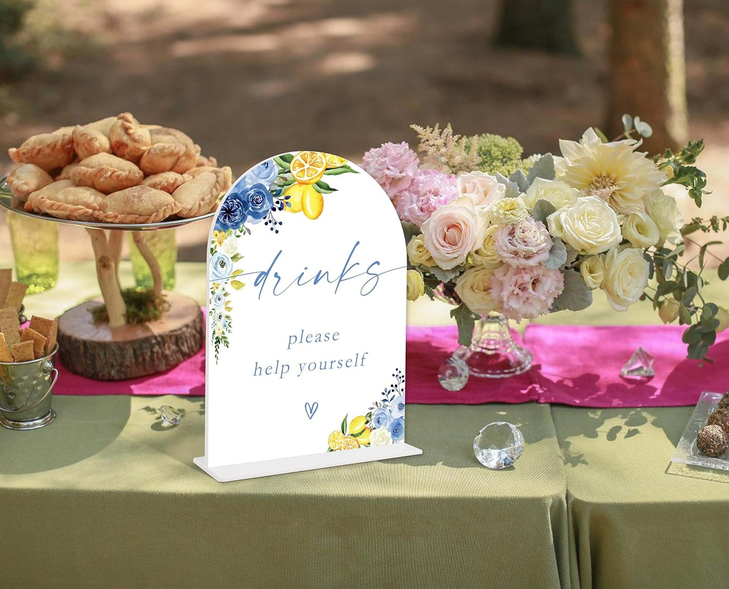Blue Floral Lemon Drinks Please Help Yourself Sign, Arch Acrylic Sign, Something Blue Wedding Signage for Reception, Bridal Shower Table Decor, Engagement, Wedding Must Haves for Reception, 31
