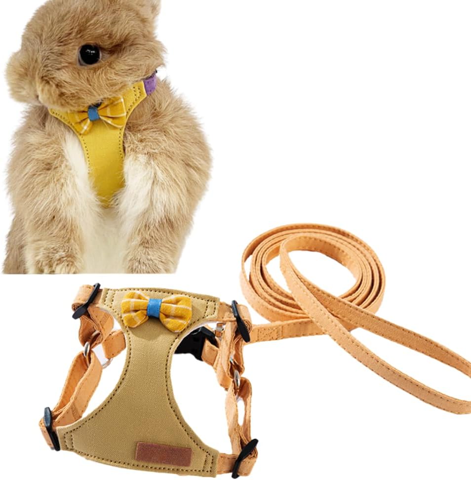 Rabbit Harness and Leash - Adjustable Bunny Harness Escape Proof for Walking Runnig Hiking Camping Outdoor - Cute Small Animal Harness Leash Set (Small,Yellow)