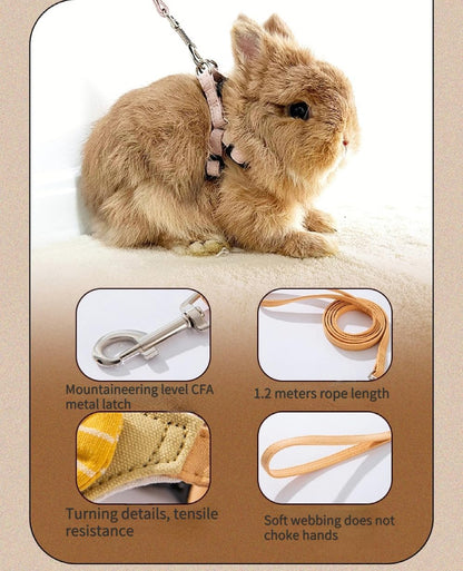 Rabbit Harness and Leash - Adjustable Bunny Harness Escape Proof for Walking Runnig Hiking Camping Outdoor - Cute Small Animal Harness Leash Set (Small,Yellow)