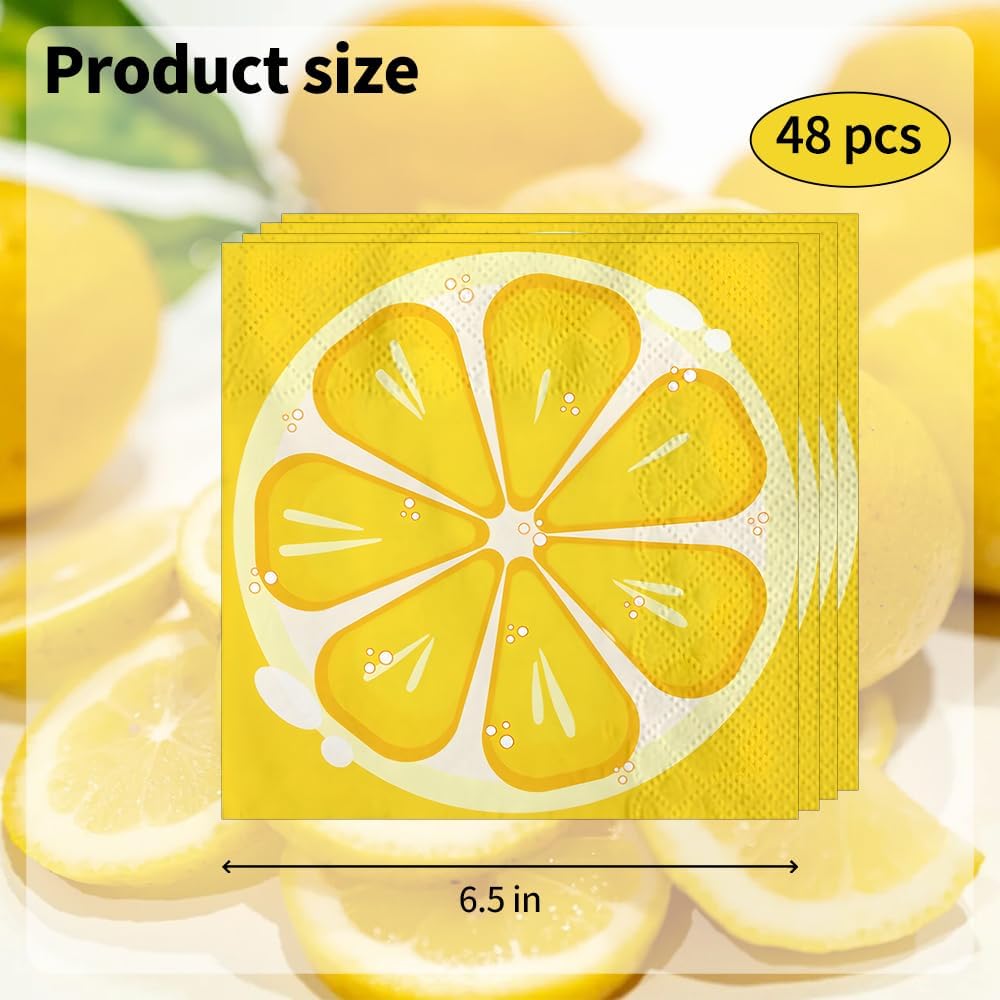 Lemon Napkins - 48pcs Disposable Lemon Party Napkins, Yellow Citrus Fruit Themed Luncheon Dinner Napkins for Lemonade Birthday, Baby Shower, Holiday Events, Summer Tea Party Table Decoration