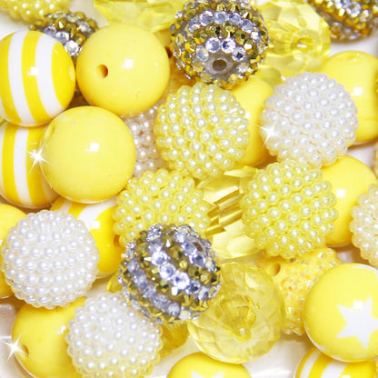 50 Pcs 20mm Beads for Pens Making Rhinestone Bubblegum Beads Yellow Crystal Acrylic Round Chunky Bead Sparkly Large Bead for Pen Beadable Keychain Bracelet Necklace DIY Craft Jewelry Making Supplies