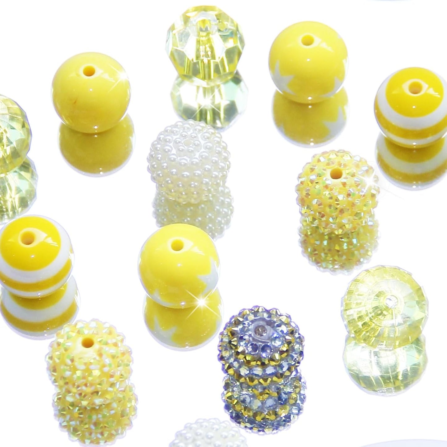 50 Pcs 20mm Beads for Pens Making Rhinestone Bubblegum Beads Yellow Crystal Acrylic Round Chunky Bead Sparkly Large Bead for Pen Beadable Keychain Bracelet Necklace DIY Craft Jewelry Making Supplies