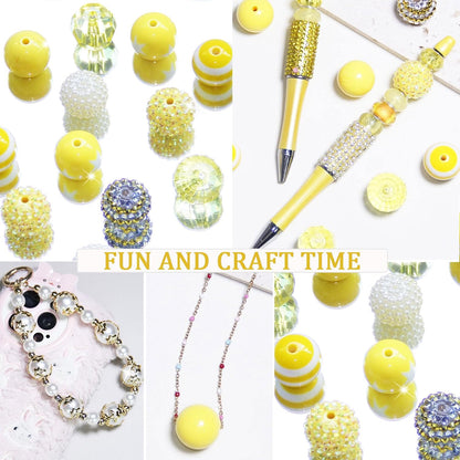50 Pcs 20mm Beads for Pens Making Rhinestone Bubblegum Beads Yellow Crystal Acrylic Round Chunky Bead Sparkly Large Bead for Pen Beadable Keychain Bracelet Necklace DIY Craft Jewelry Making Supplies