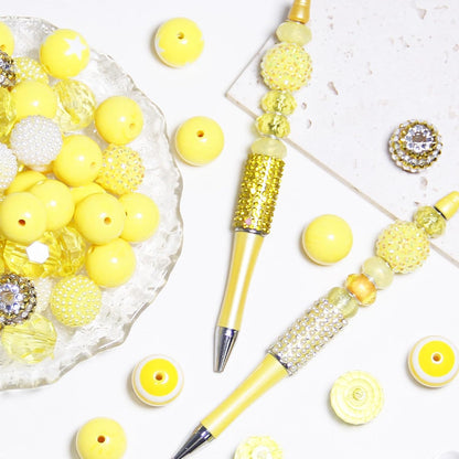 50 Pcs 20mm Beads for Pens Making Rhinestone Bubblegum Beads Yellow Crystal Acrylic Round Chunky Bead Sparkly Large Bead for Pen Beadable Keychain Bracelet Necklace DIY Craft Jewelry Making Supplies