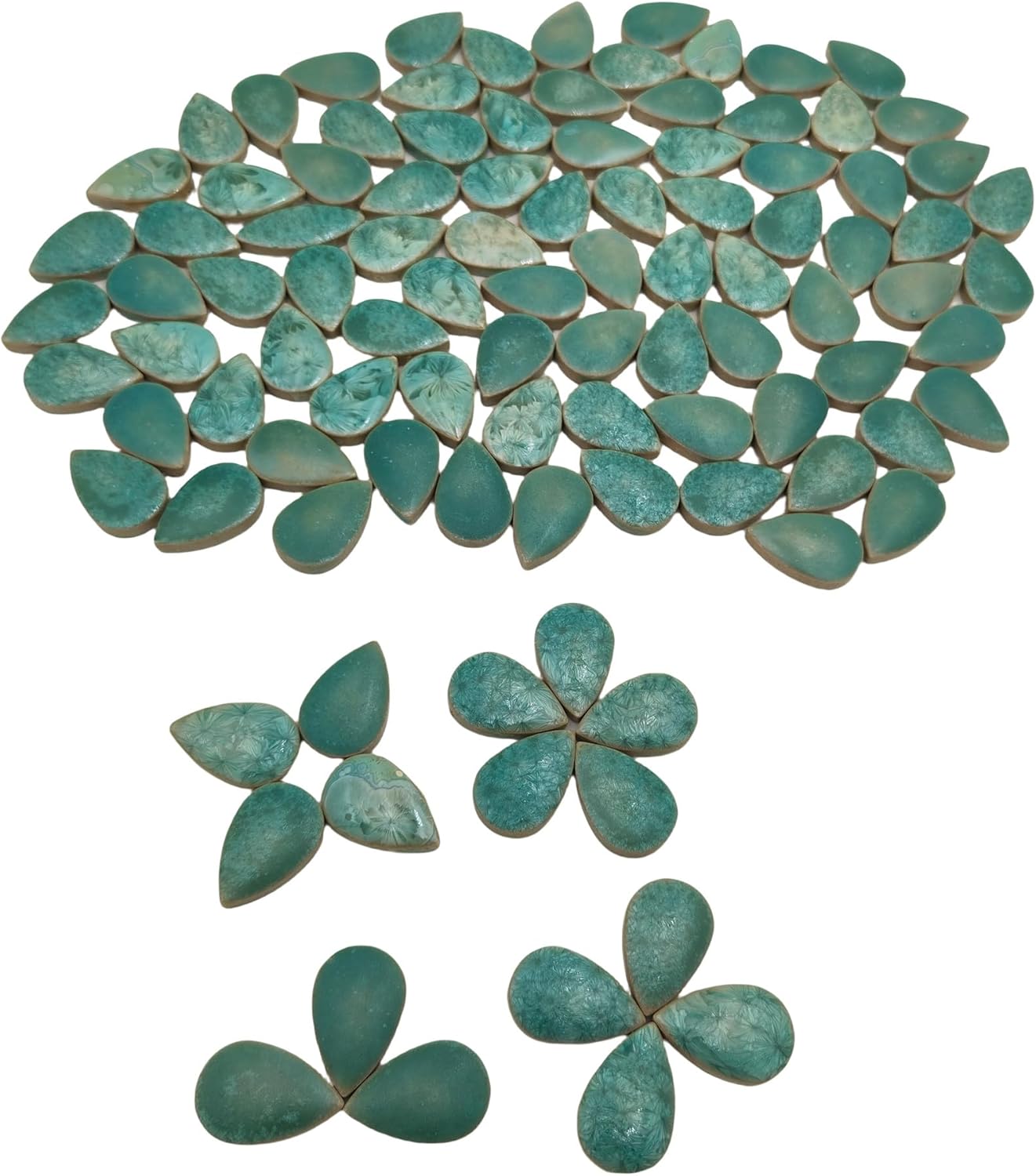 105PCS 1.1"x 0.7" Ceramic Raindrop DIY Mosaic Tiles, 1.1LB Mosaic Tile Pieces for Handmade Mosaic Making Kits Art Projects Home and Outdoor Decoration (Ice Crystal Green)