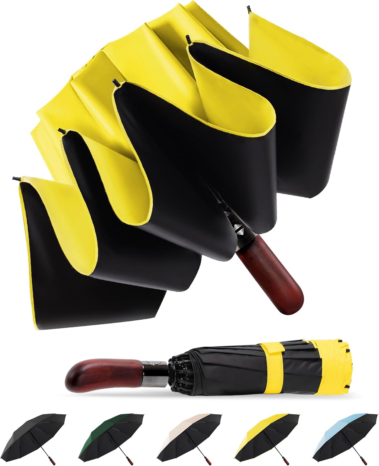 10 Ribs 46" Travel Sun & rain Automatic Reverse Umbrella, for Windproof Umbrella, Compact Parasol with 95% UV Protection for women and men