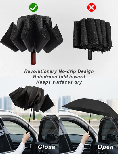 10 Ribs 46" Travel Sun & rain Automatic Reverse Umbrella, for Windproof Umbrella, Compact Parasol with 95% UV Protection for women and men