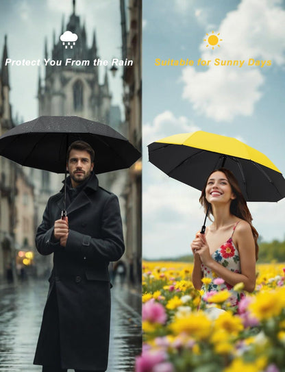 10 Ribs 46" Travel Sun & rain Automatic Reverse Umbrella, for Windproof Umbrella, Compact Parasol with 95% UV Protection for women and men